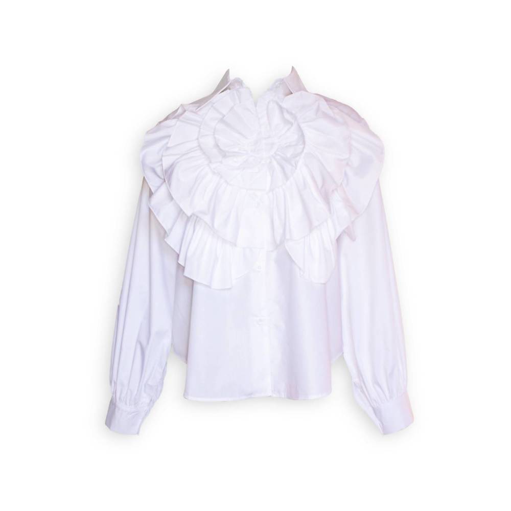 NEW BEULAHSTYLE women's floral ruffle blouse in white